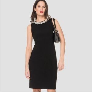 Betsey Johnson Faux Pearl & Diamond Neck Navy Sleeveless Sheath Dress. 2. NWT.